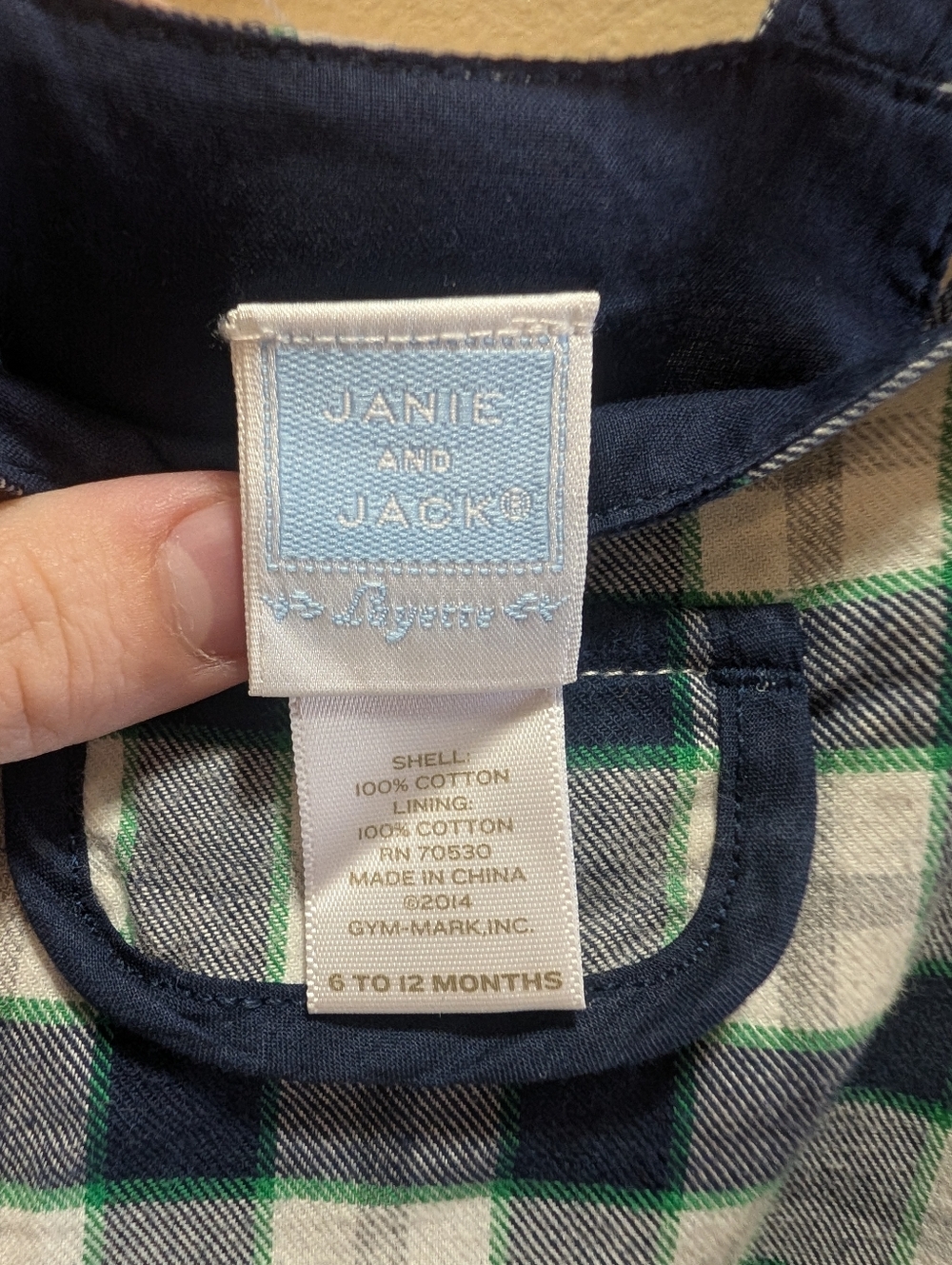 Janie and Jack Navy, White and Green Plaid Overalls Size 6-12 Months - Picture 4 of 6